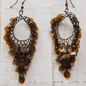 Brown Sequin Dangle Earrings
